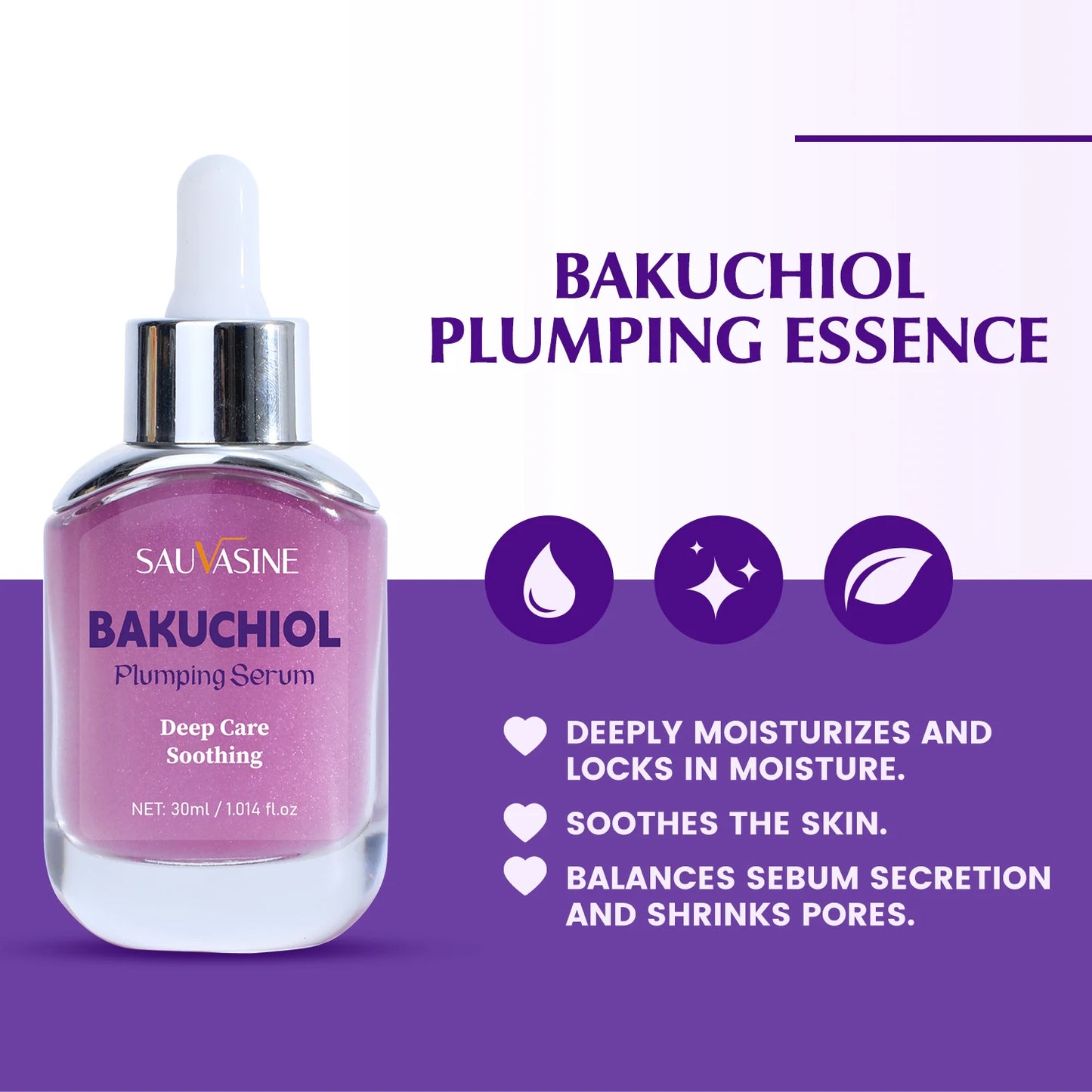 30ml Bakuchiol Plumping Serum Skin Moisturizing & Soothing Essence for Women Smoothing Fine Lines Enhances Firmness & Elasticity